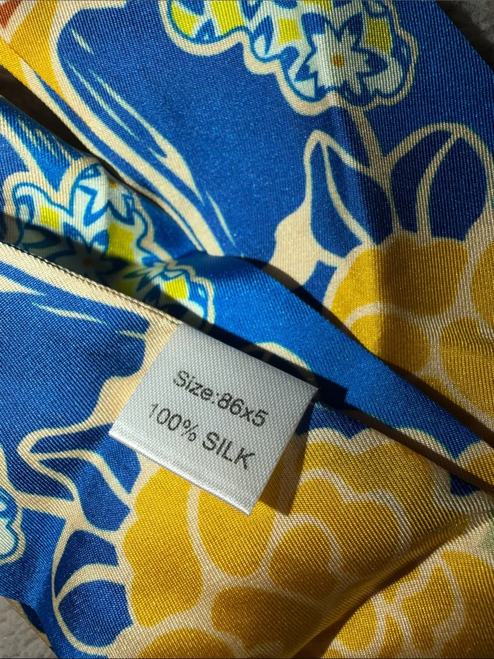 Pair of 2 Yellow & Blue Floral 100% Silk Twilly Scarves for Bags NWOT